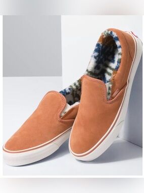 Vans Classic Brown Sunburn‎ Suede Sherpa Lined Slip On Shoes Men 4.5 Women 6